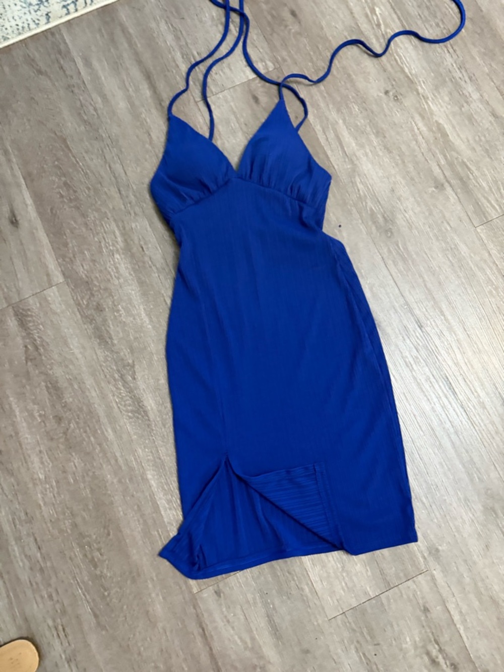 Blue Midi Slip Dress with Strappy Back